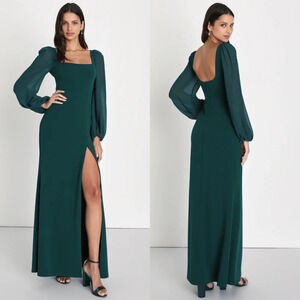 Lulus Absolutely Adored Emerald Green Long Sleeve Mermaid Maxi Dress L Wedding